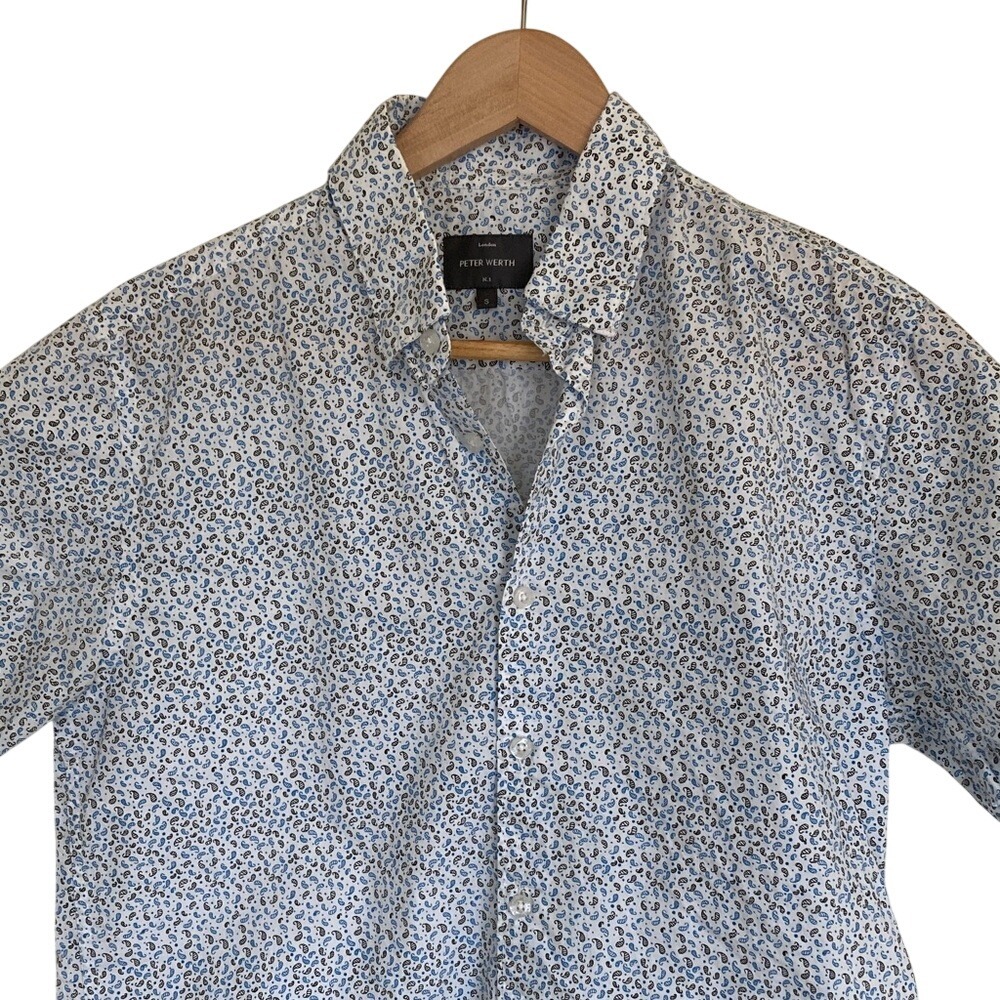 Peter Werth London N1 Men's Short Sleeve Button Front Shirt‎ Size Small Paisley